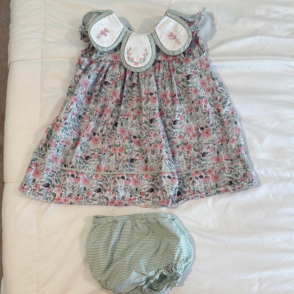 Floral Petal Collar Dress and Bloomers Set